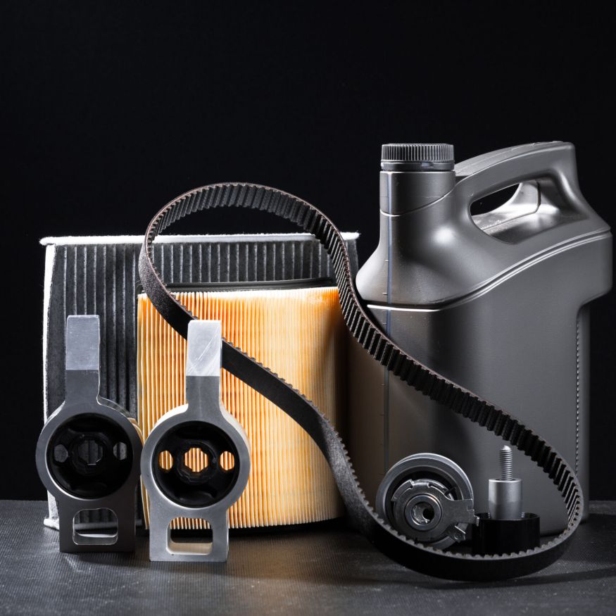 New car parts on a dark background
